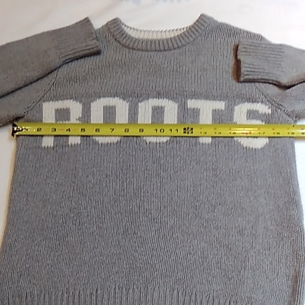 ROOTS Wool Cotton Knit Blend Light Grey Crew Neck Women's Sweater EUC - Picture 8 of 14